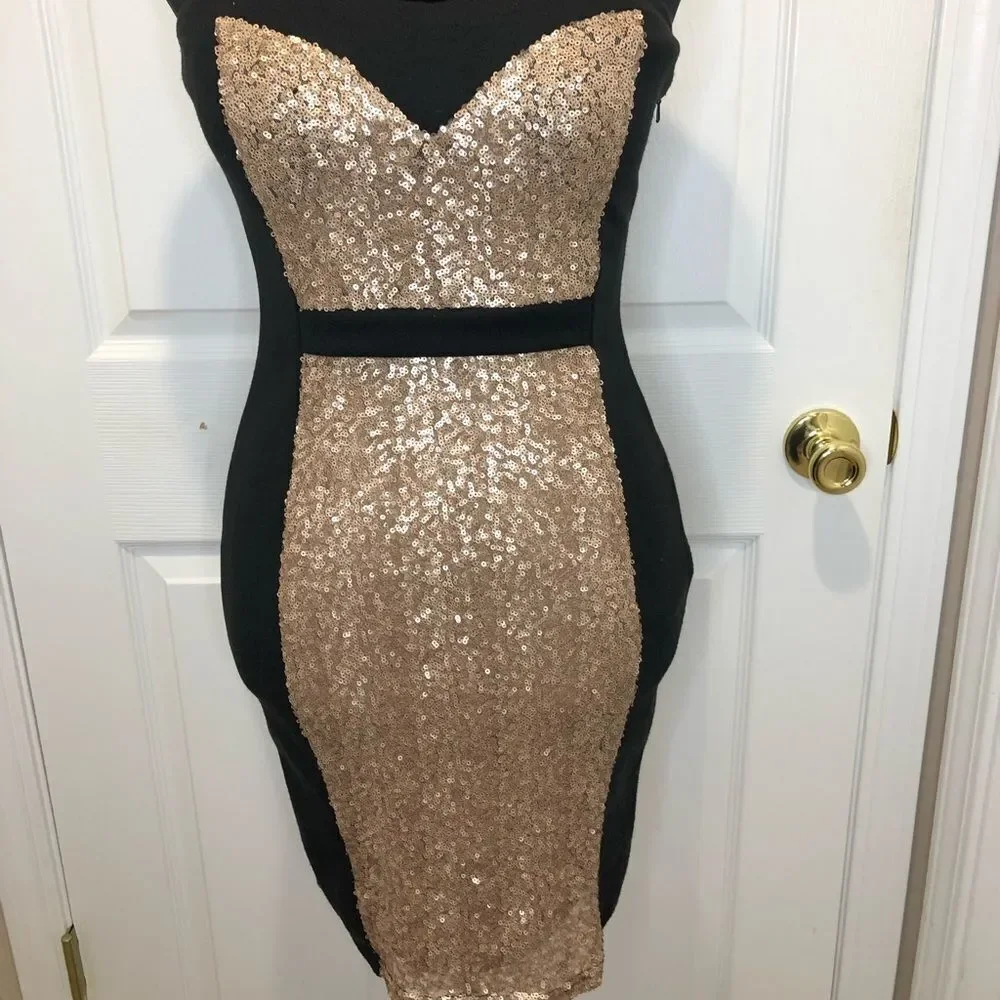 NWT Ina black and gold sequin strapless mini dress - Picture 5 of 14